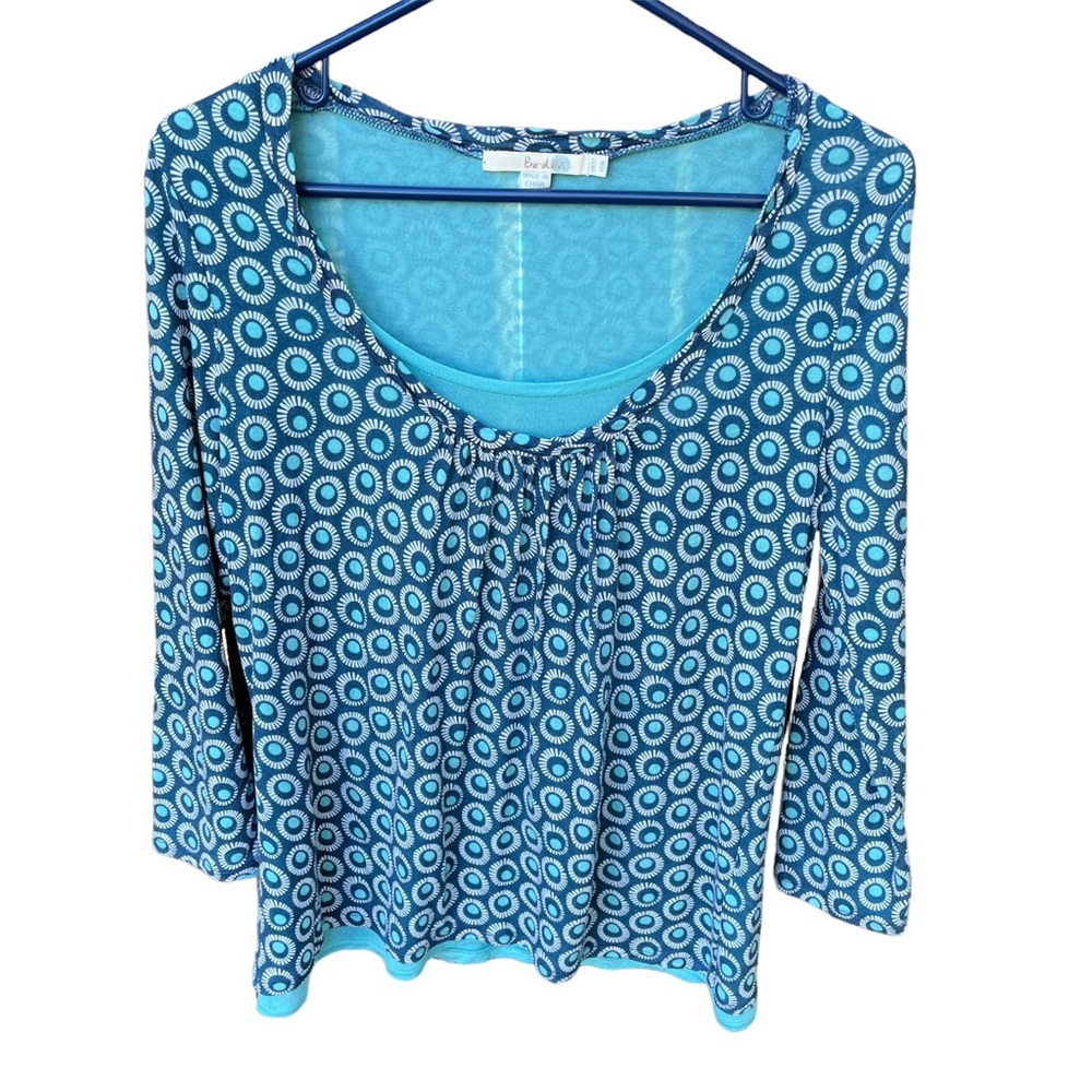 Boden Double Layer Tencel Blue Circle Print Top Sz 8